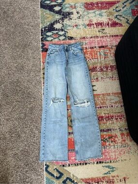 Zara Light Blue Distressed Wide-Leg Jeans